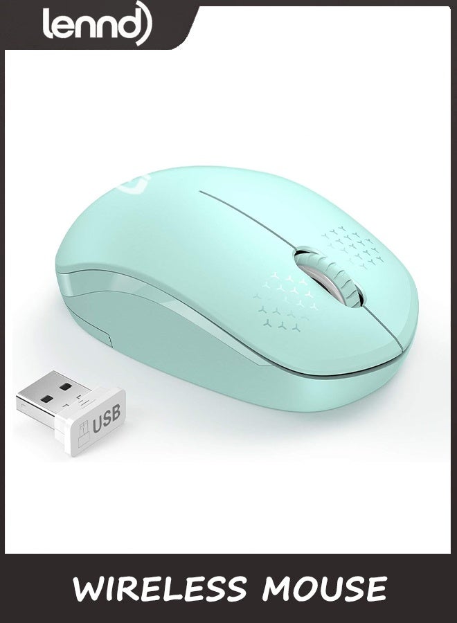 Wireless Mouse for Laptop, 2.4G Quiet Computer Mouse with USB Receiver, 4 Buttons Portable Cordless Mice for Chromebook, Laptop, PC, Mac, 800/1200/1600 DPI - Mint Green